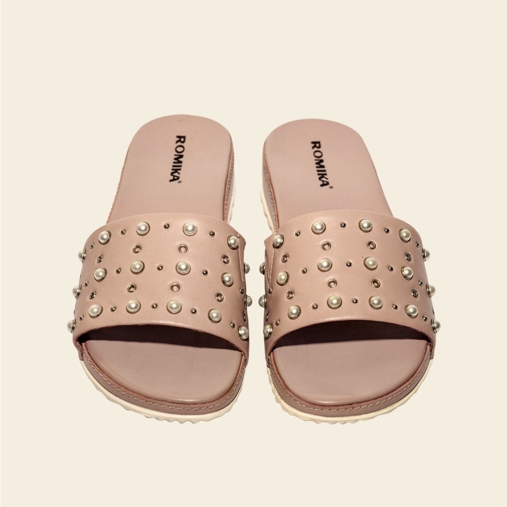 Romika Women's Pink Studded Slides 38